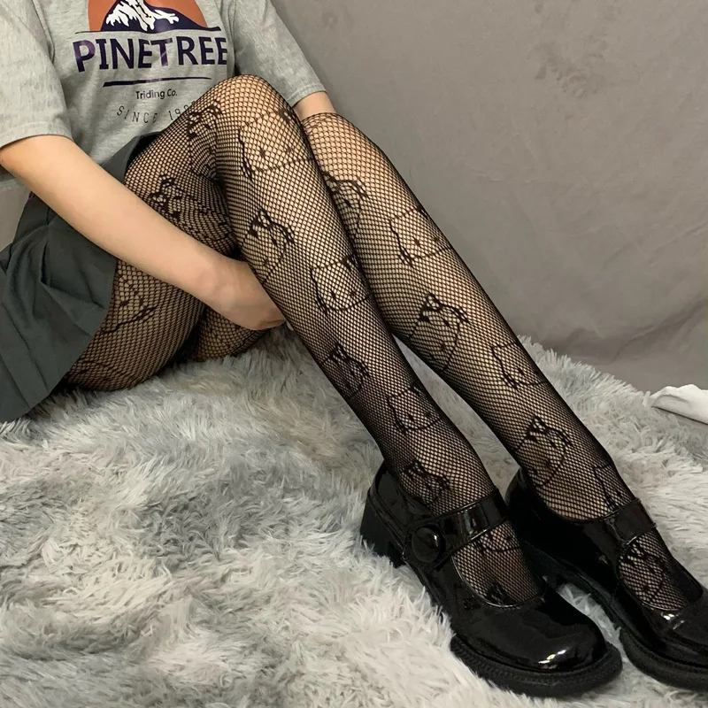 Sales Summer Mesh Hollow Out Cute Cartoon Pattern Ladies Pantyhose Breathable Stretch Lolita Spice Fashion Fishnet Tights