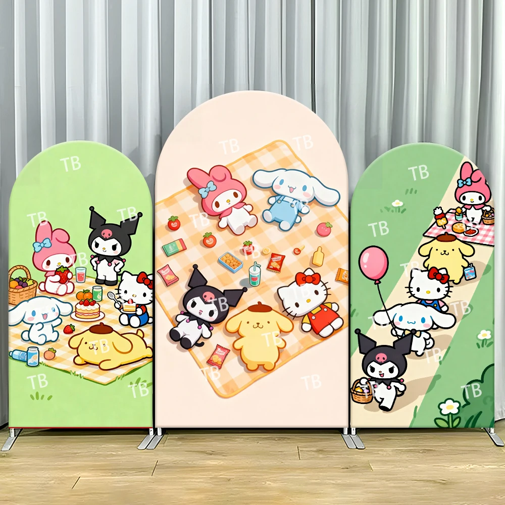 

Sanrio Characters Arch Backdrop Cover Picnic Scene Cartoon Cozy Style Birthday & Baby Shower Party Photo Booth Decor Props