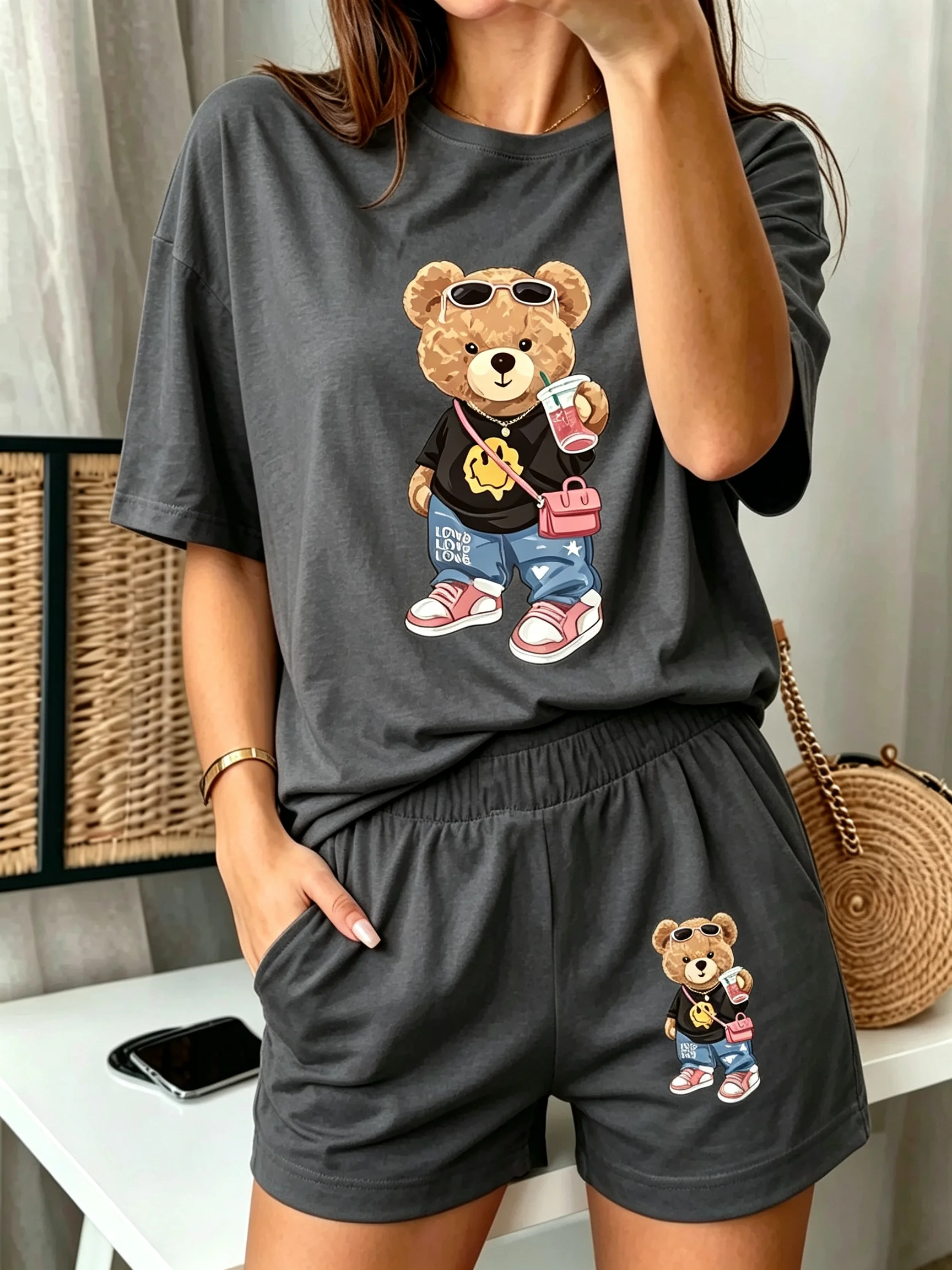 Neuer Trend Damen Baumwoll-T-Shirt Frühling Sommer Täglich Lässige Mode O-Ausschnitt Kurzarm-Oberteil Weibliches Komfort-Shirt für Zuhause und Outdoor – Detail 9