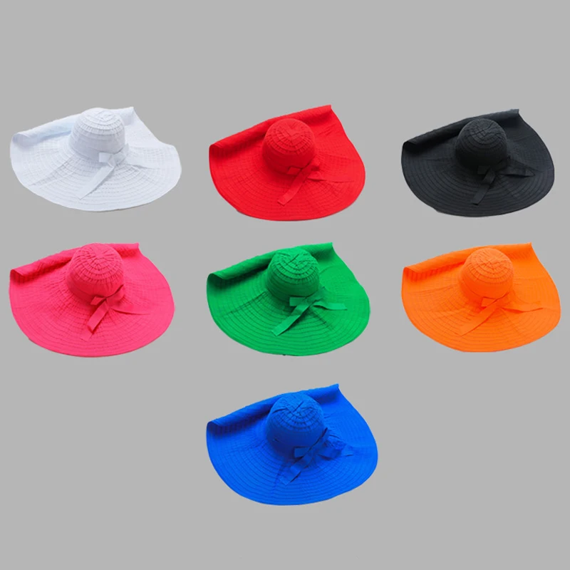 Summer Large Wide-Brimmed Collapsible Ladies Sun Hat Beach Holiday Rolled Hat Bow Wide-Brimmed Outdoor Sun Hat Sunscreen Hat