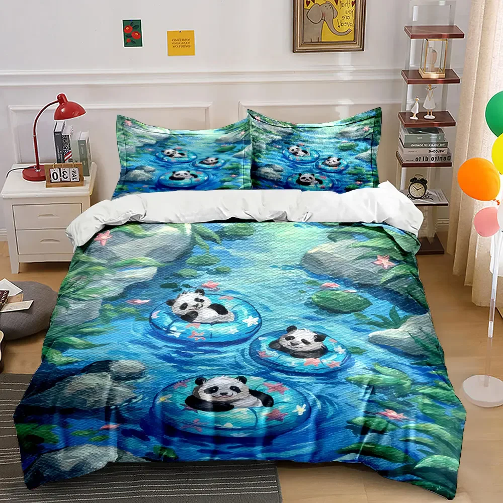 Cute Panda Floating Decor Set Soft Comfortable Duvet Cover Bedding Set Included 1*Duvet Cover & 2*Pillowcases, gift