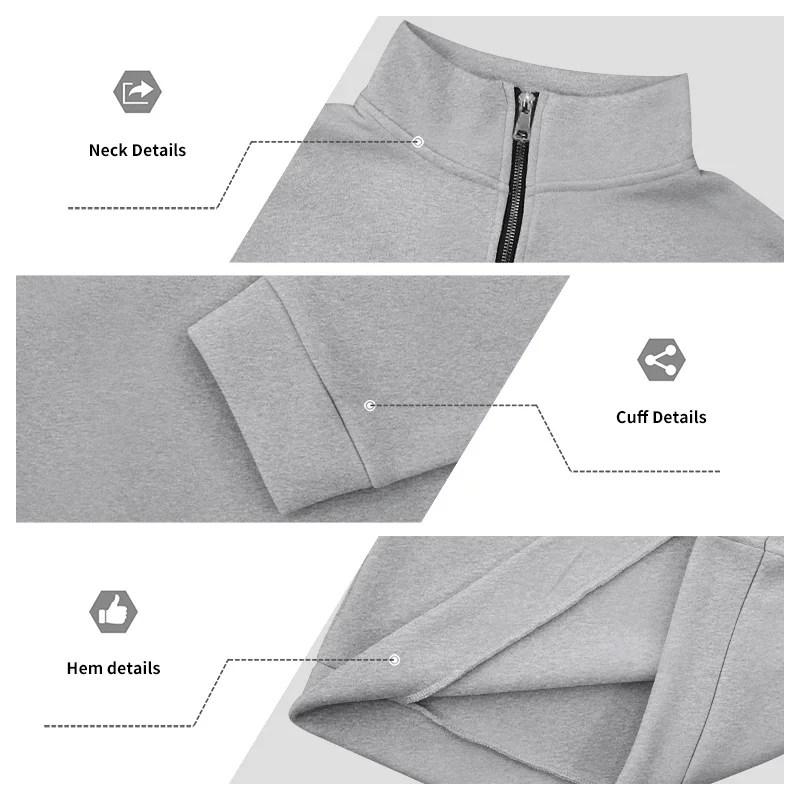 Herren-Sweatshirt mit Fleecefutter für Herbst und Winter, Stehkragen, halber Reißverschluss, langärmelig, einfarbig, warme Freizeitjacke – Detail 20