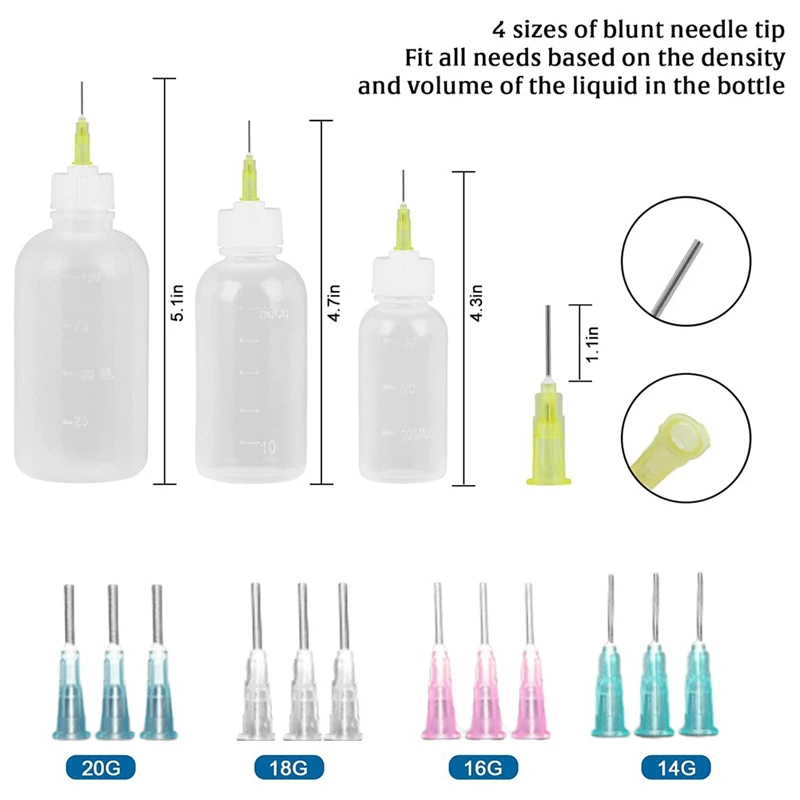 9 Stuks Lijm Applicator Flessen, 30Ml 50Ml 100Ml Knijpbare Druppelflesjes Met 20 Stompe Naaldtips, 8 Caps & 4 Trechters