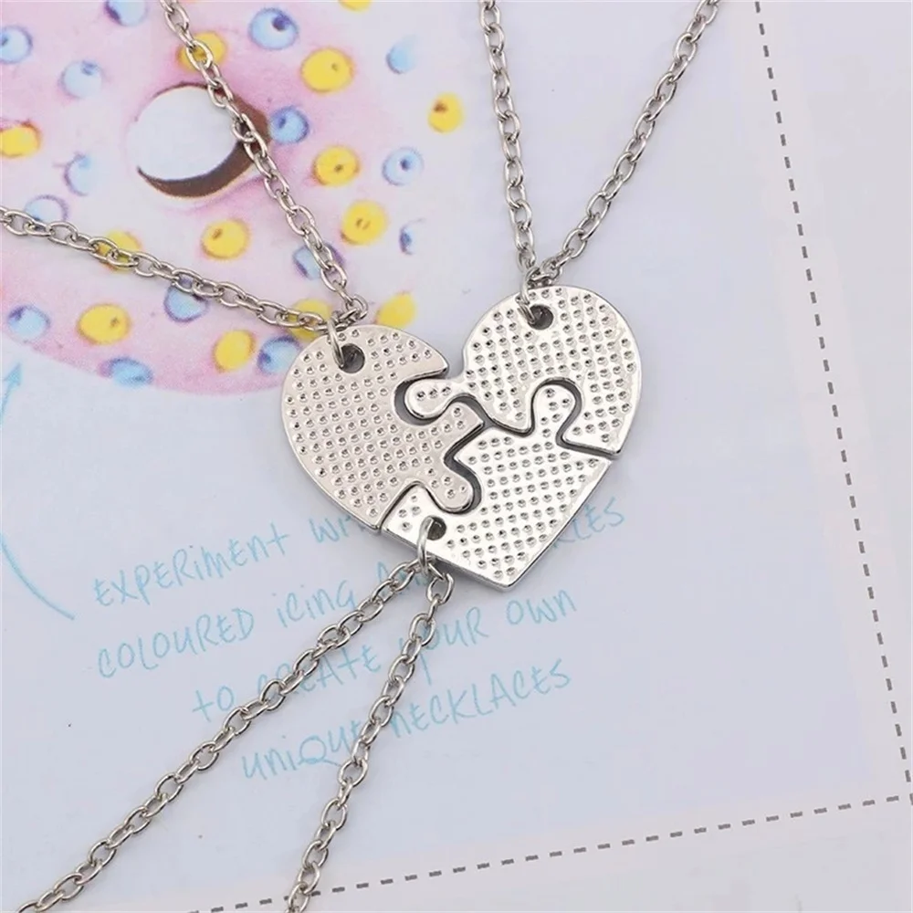 3 Pcs/set Heart Shaped Alphabet Stitching Pendant Necklace Halloween Valentine\'s Day Gifts Jewelry For Couples Women Sister