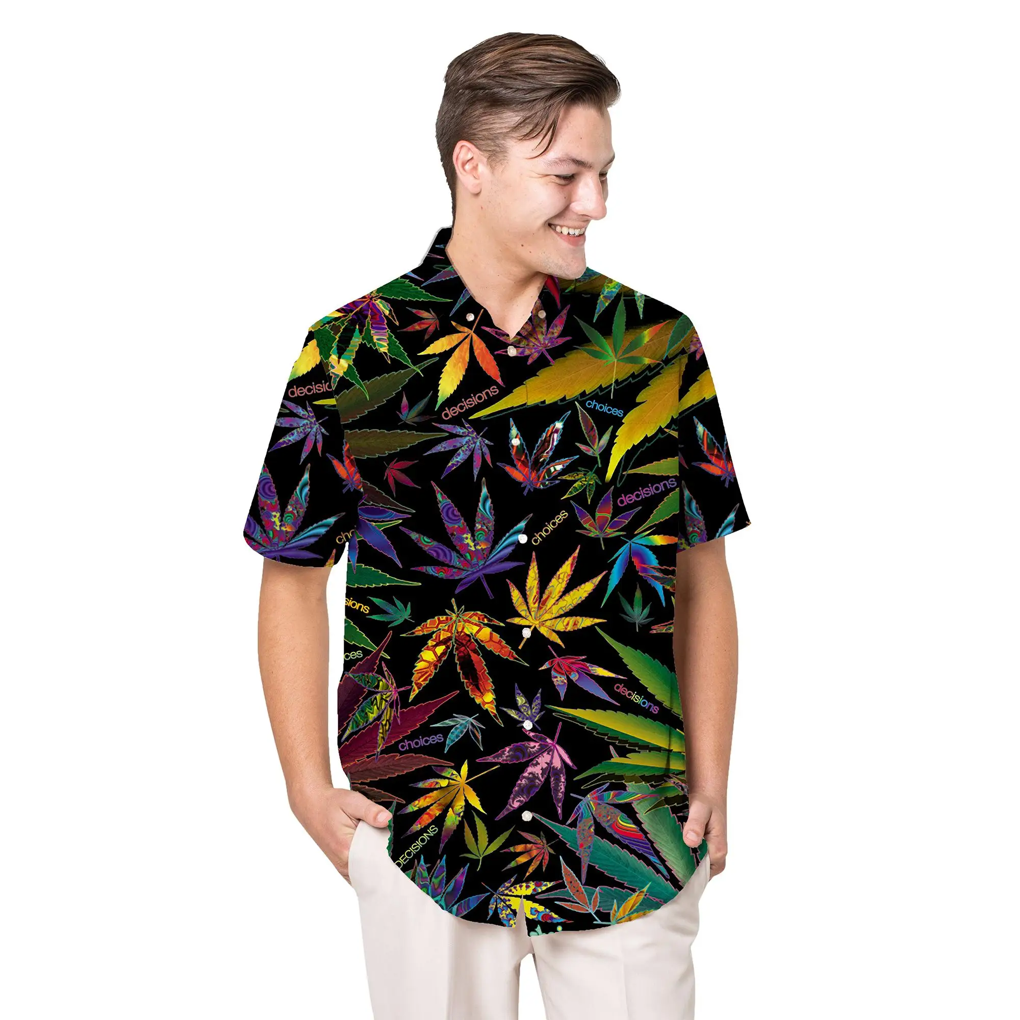

Jumeast Leaf Pattern Men Hawaiian Shirt Inscription 3D Printed Aloha Shirts Unisex Baggy Streetwear Beach Man Clothing Tops Tee