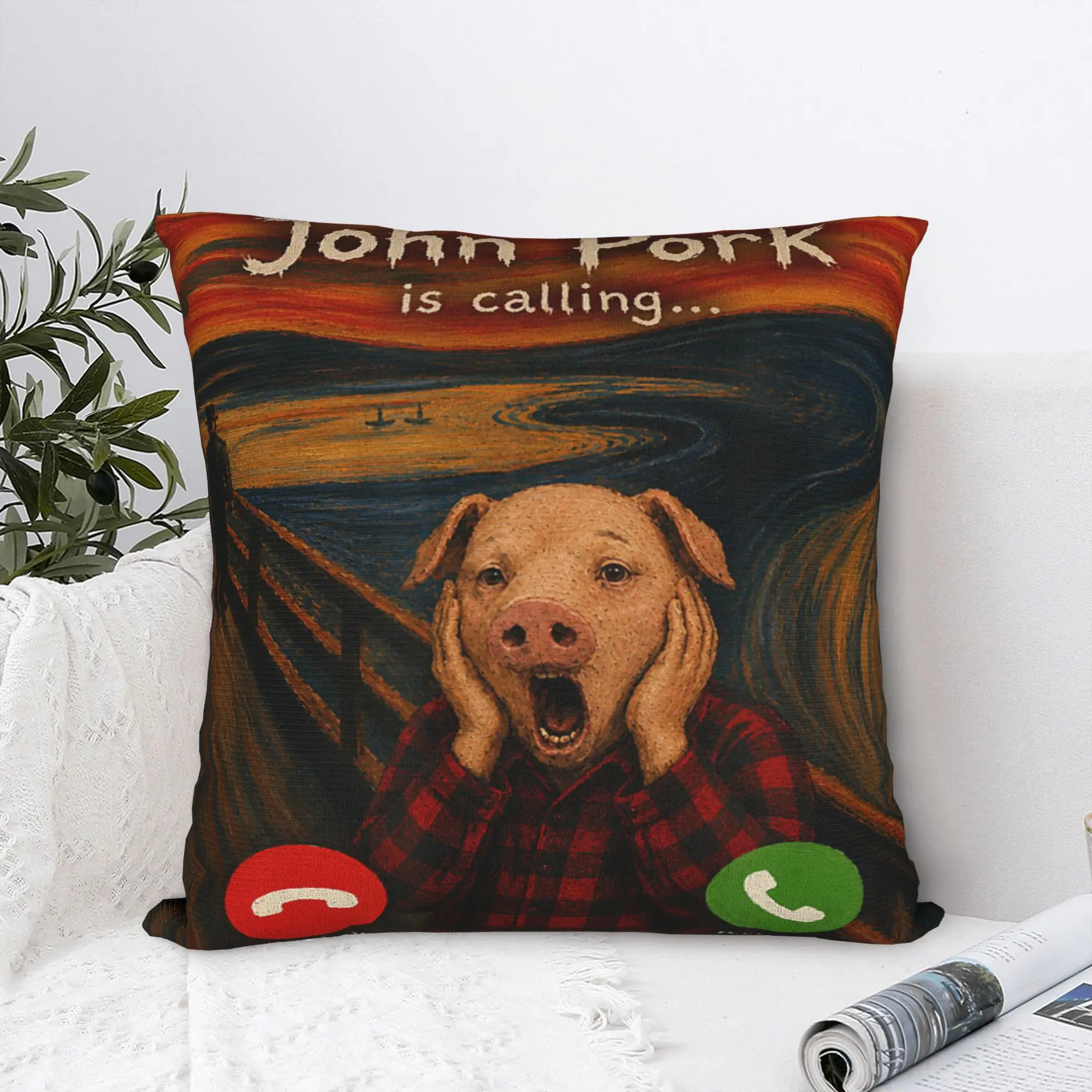 John Pork The Scream Edvard Munch Art Parody Funny Meme Pillow Case  Funny Pillow Cover Soft Pillowcases For Living Room Chair