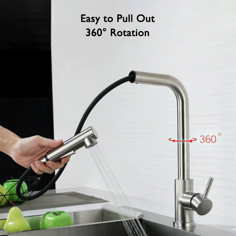 Pull Out Kitchen Sink Faucet Gourmet Stream Sprayer Nozzle Stainless Steel Hot Cold Water Deck Mounted Wash Basin Kitchen Taps