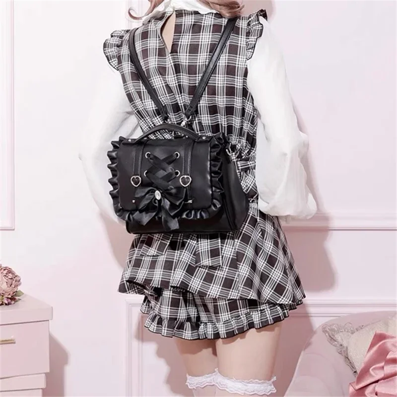 Lolita Bag Sweet Ruched Uniform PU School Bag Girls Elegant Bow Crossbody Bag Teenage JK Shoulder Bags Bolsas Mujer Сумка