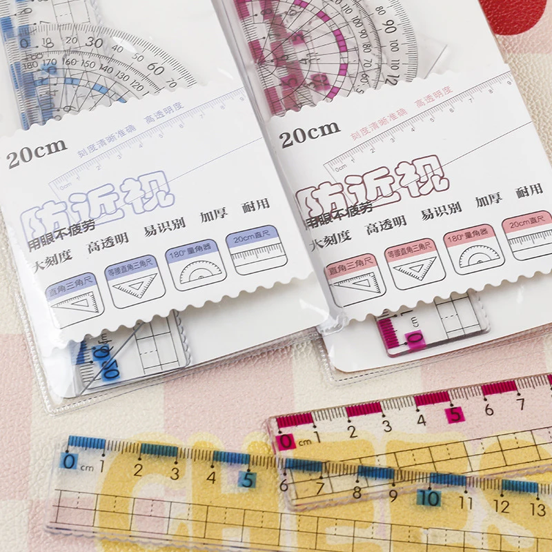 1Set Simple High Quality Ruler Transparent Drawing Tools Office School Supplies Student Stationery Creative Plastic Ruler Set
