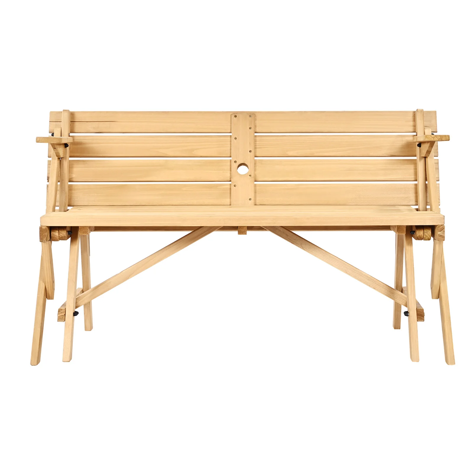 SucceBuy 2-in-1 Transforming Interchangeable Picnic Table Portable Foldable Bench with Umbrella Hole Patio Furniture for Garden