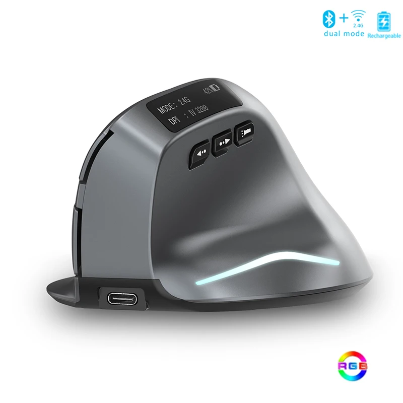 rato sem fio vertical de bluetooth com tela oled usb rgb recarregavel mouse para computador portatil tablet ergonomia jogos de ratos 01