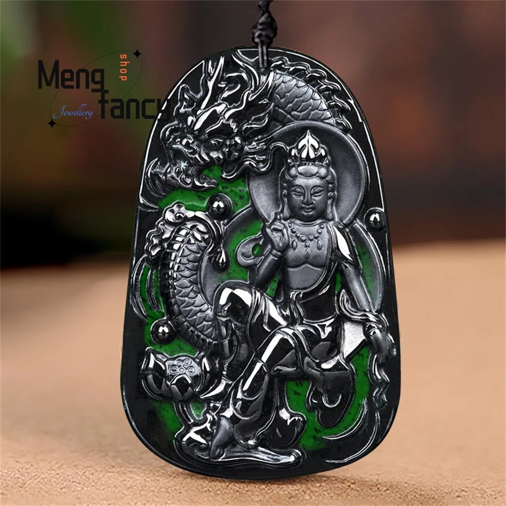 

Natural A-goods Jadeite Ink Cui Descending Dragon Goddess of Mercy Dragon Jade Pendant Exquisite Handicraft Fashion Fine Jewelry