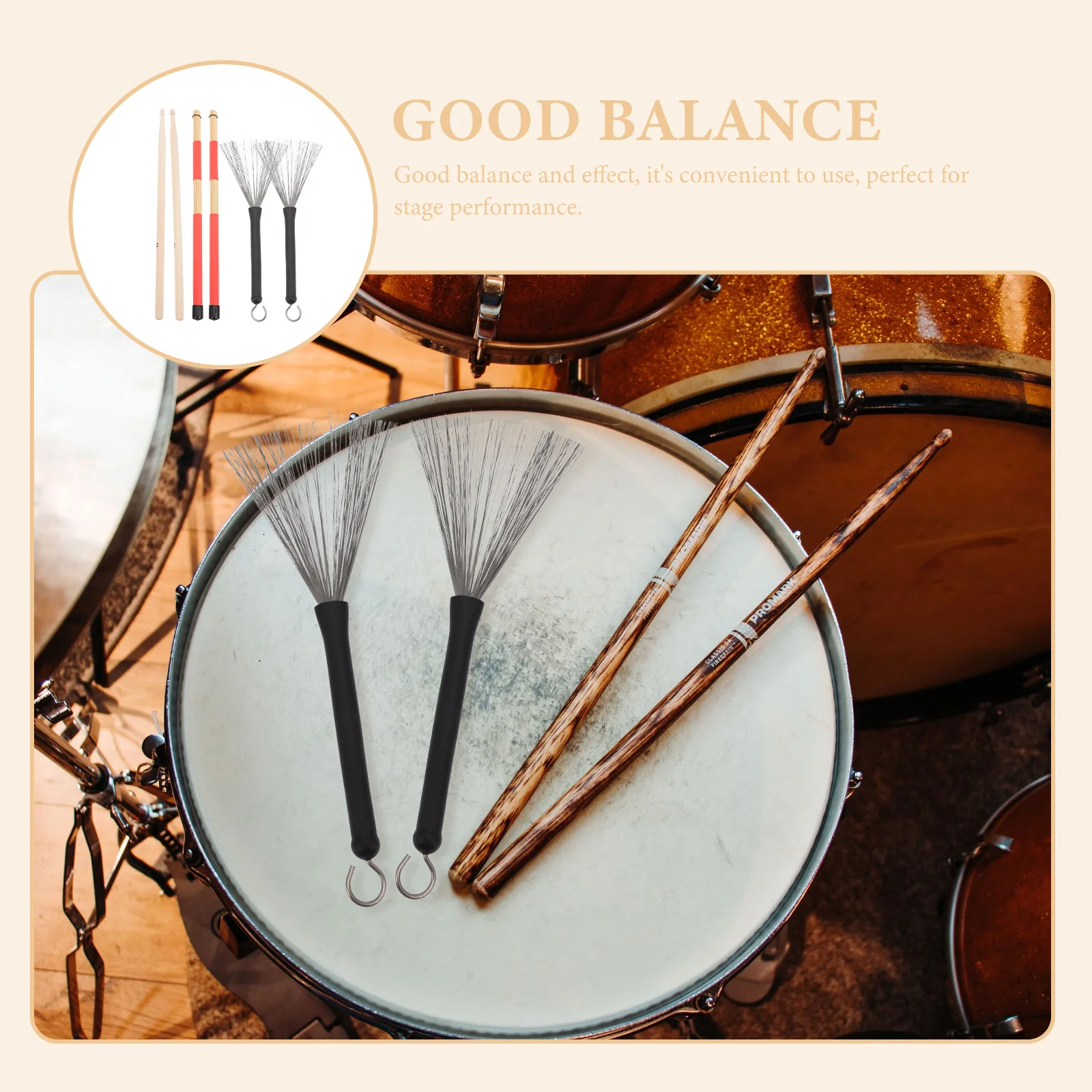 

Wire Brush Drum Stick Gear Drumsticks Electronic Brushes Kit Steel Lacquered Toddler