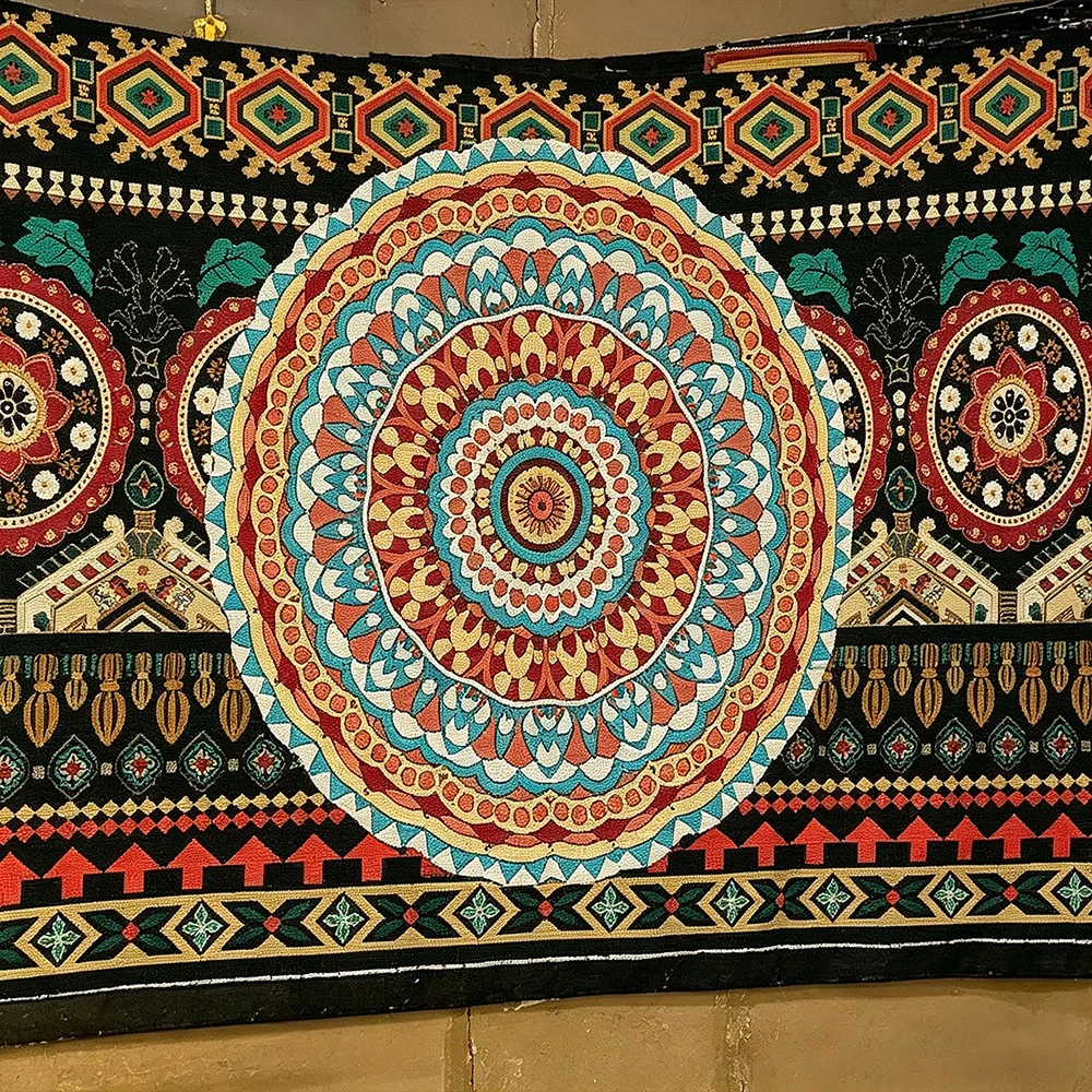 Ethnic Tribal Mandala Wall Tapestry, Retro Bohemian Geometric Print Wall Hanging, Vintage Hippie Style Art Tapestry for Living R