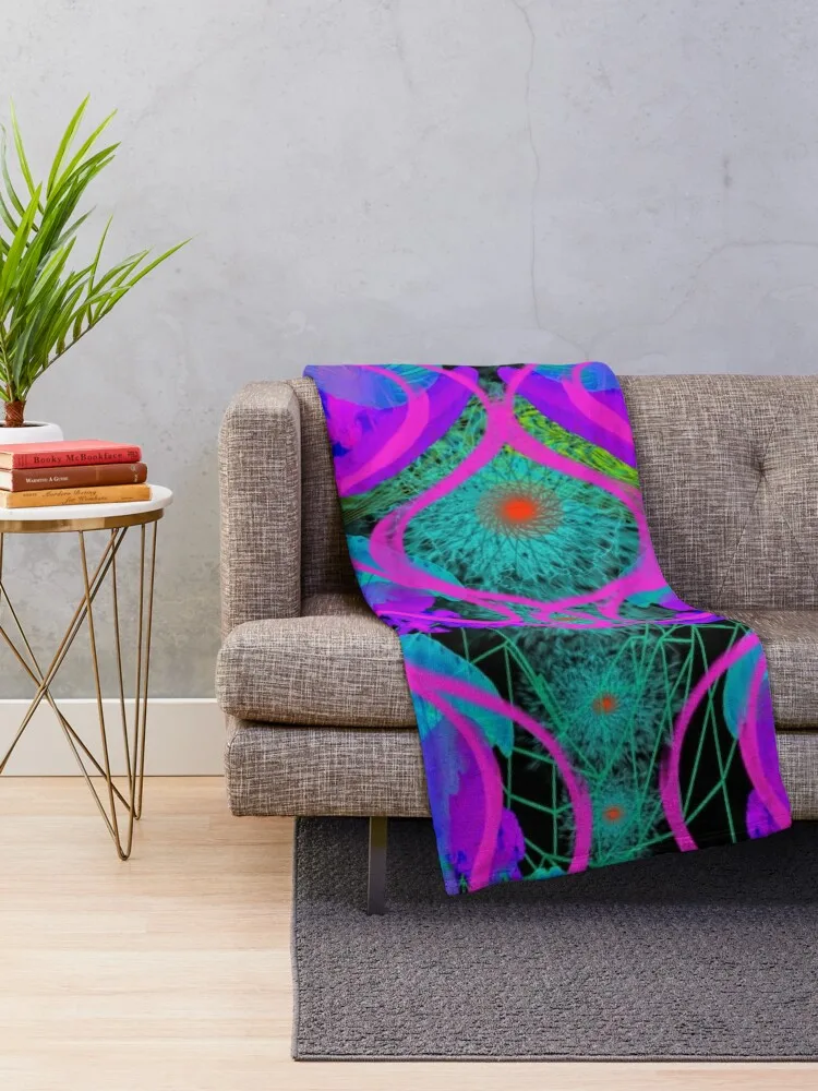 Jellyfish Warp (Psychedelic Blacklight UV Ultraviolet) Throw Blanket Decoratives Giant Sofa Blankets