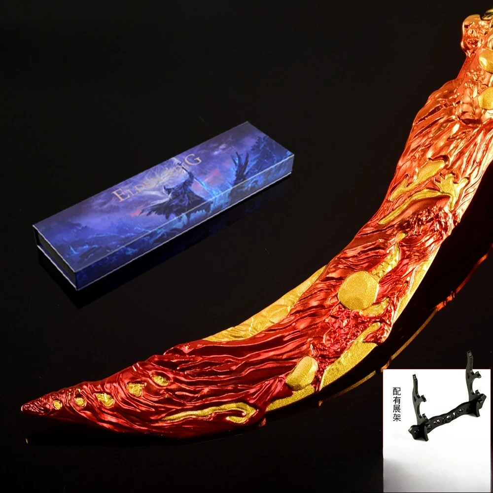 Gebogen Zwaard van Magma Ring Game Perifere 30 cm Eldened Alle Metalen Samurai Craft Accessorie Ornament Collectie Geschenkdoos voor Jongen
