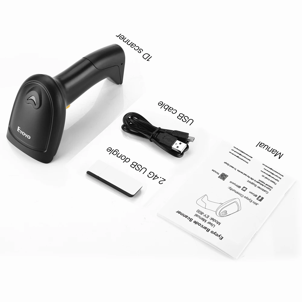 Eyoyo-ハンドヘルドデバイスとUSBケーブル,EY-800 g,ワイヤレスレーザーバーコードリーダー,1d,倉庫のスーパーマーケット用のUSBレシーバー付き