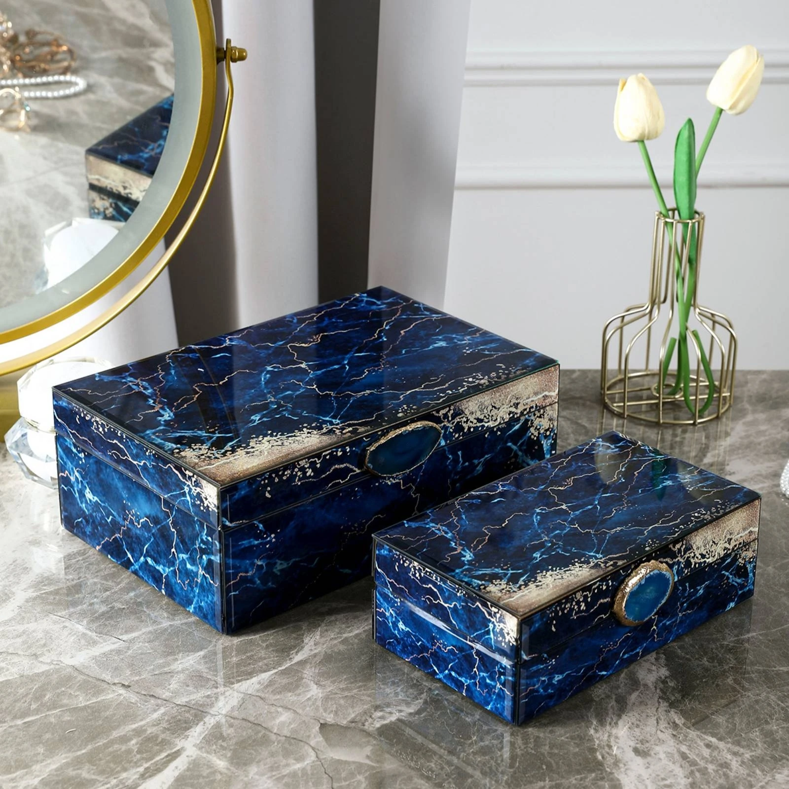 Glass Jewelry Box Rectangular Jewelry Box with Hinged Lid Decorative Long-Lasting for Women, Vanity, Dresser