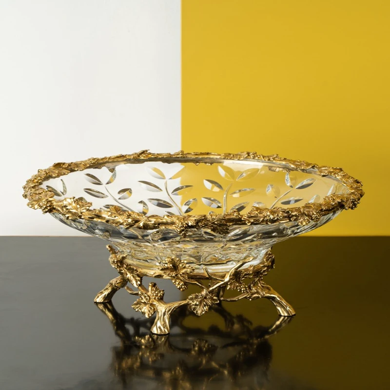 

European-style imported crystal glass brass fruit plate American luxury villa living room dining table fruit plate ornament
