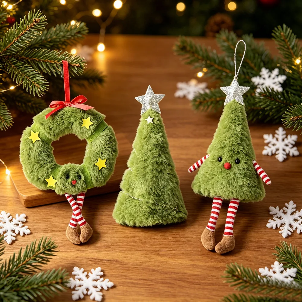 300Pcs Christmas Tree Ornament Set Plush Garland Doll Pendants Christmas Holiday Decorations