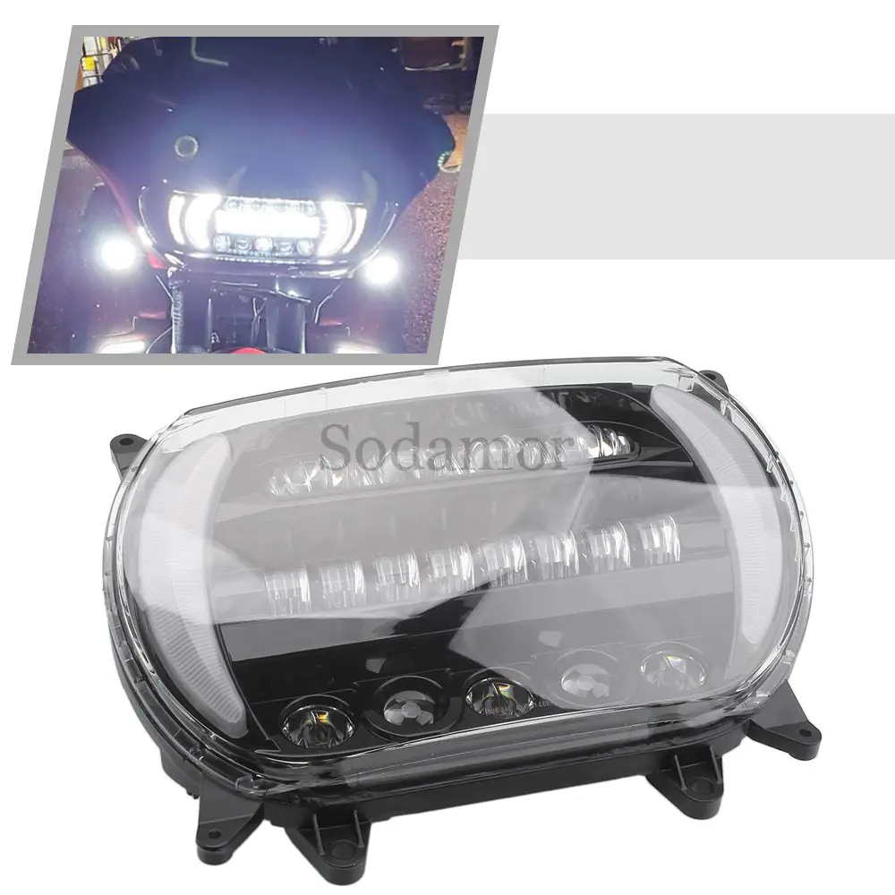 Motorcycle LED Headlight Front Turn Signal Daytime Running Light High Low Beam Lamp For Harley Touring Road Glide FLTRX 2015-23
