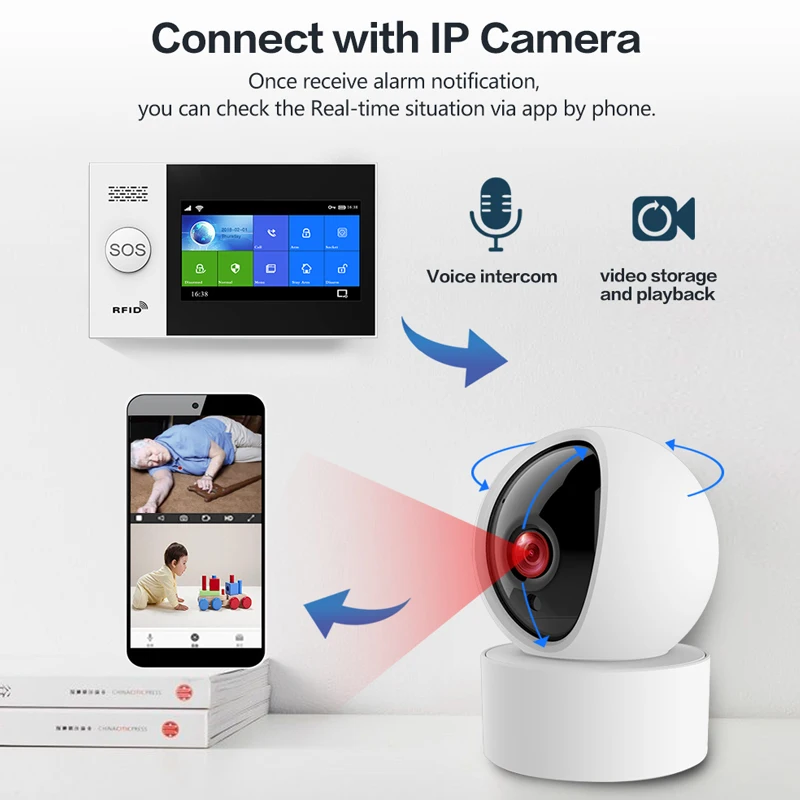 YAOSHENG PG-107 TUYA WiFi 433MHz Wireless Home Security Alarm System 4.3-inch Screen App Remote Control Wireless Home Alarm Kit