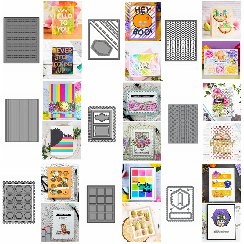 Hexagon Dots Round Slimline Dotted Square Frame Half Striped Cover Metal Cutting Dies Scrapbooking Craft Card Making DIY Stencil
