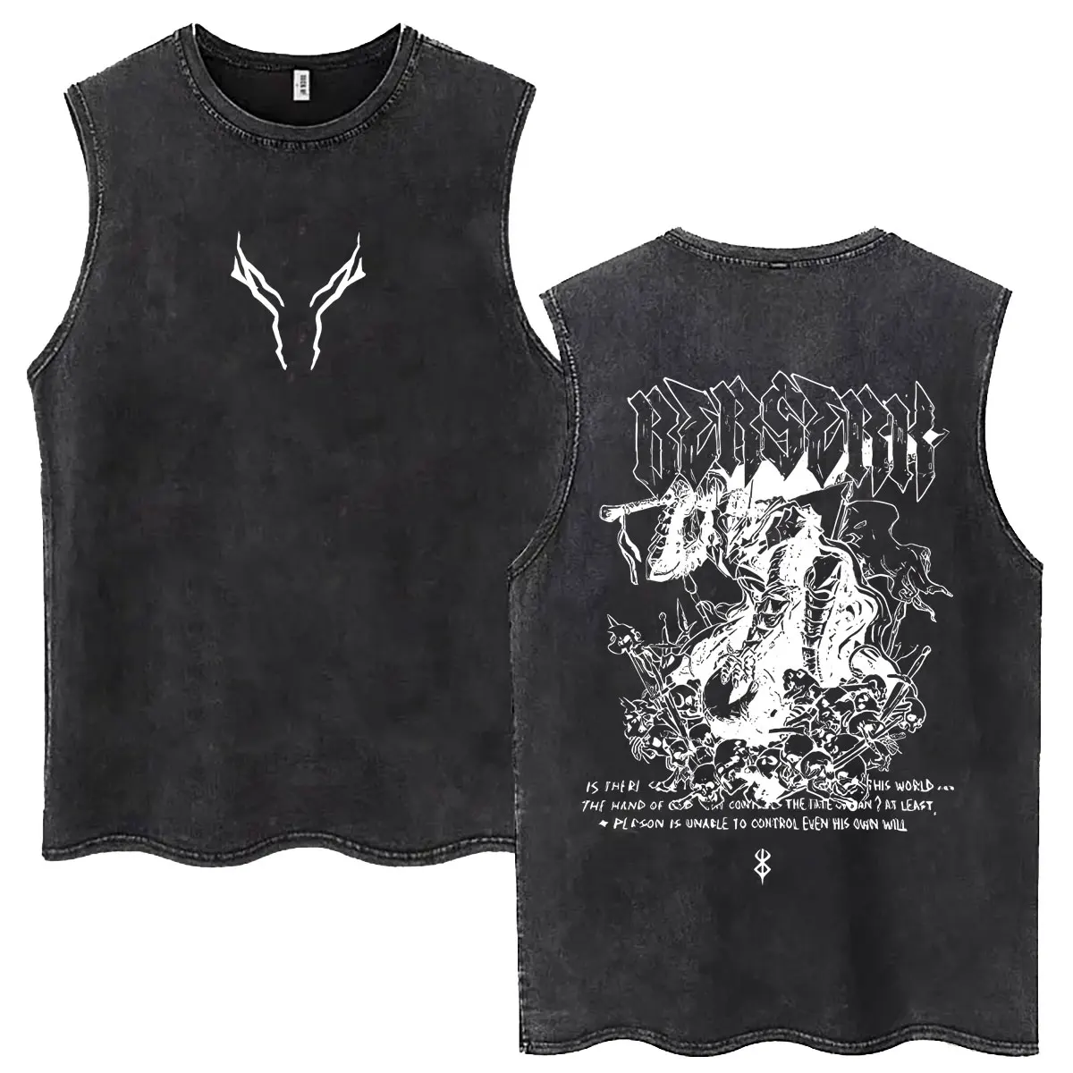 

Anime Berserk Guts Vintage Washed Tank Tops Retro Manga Skull Knight Swordsman Gatsu Zodd Sleeveless T Shirt Men Casual T-shirts