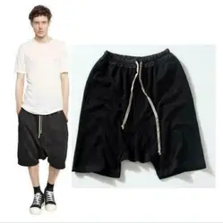 Mens Hip Hop Pant Drop Crotch Harem Shorts Streetwear Knee Length Elastic Waist