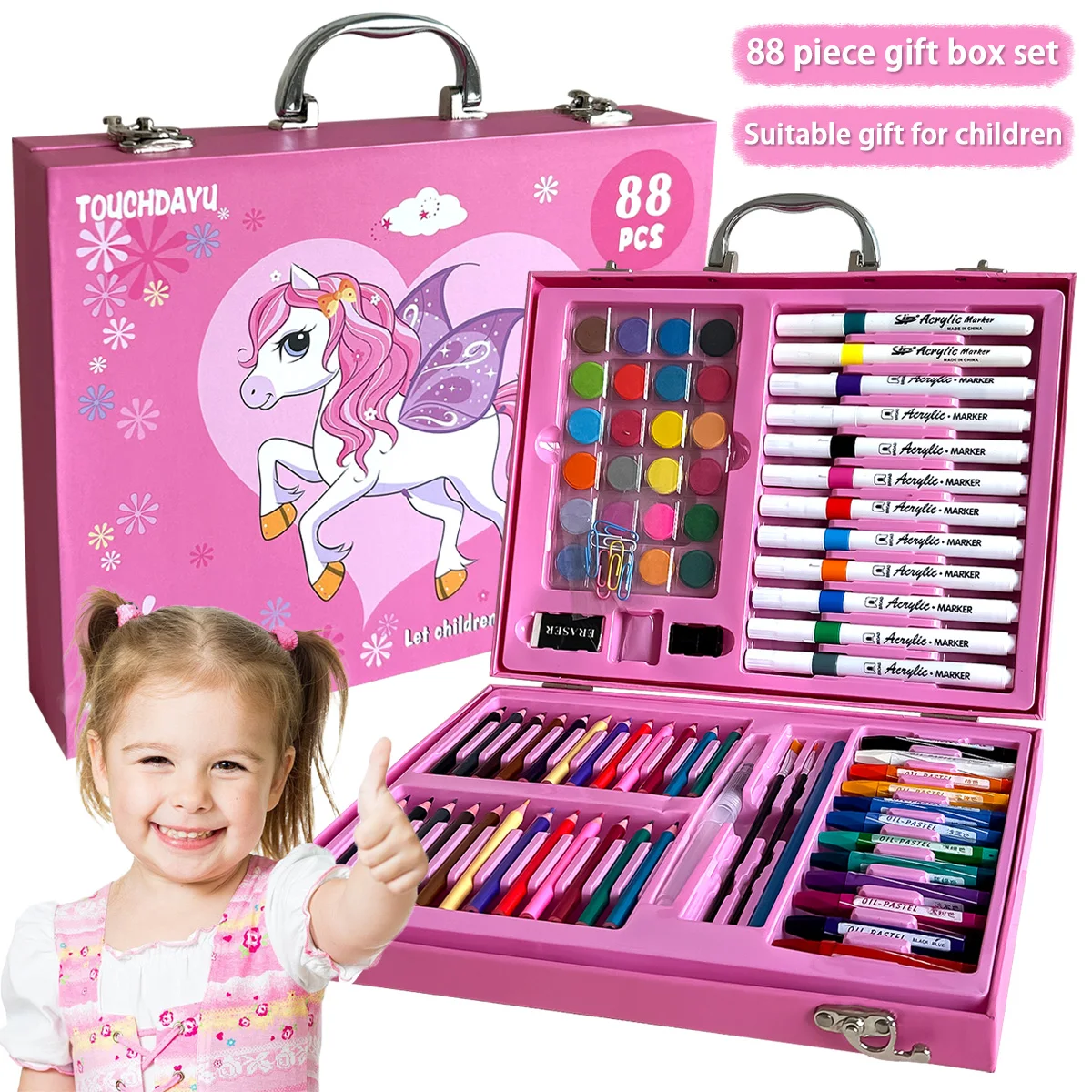 

Children's Watercolor Painting Set,88 Pieces Painting Gift Box Set June 1st Children's Day Students School Gift Brush