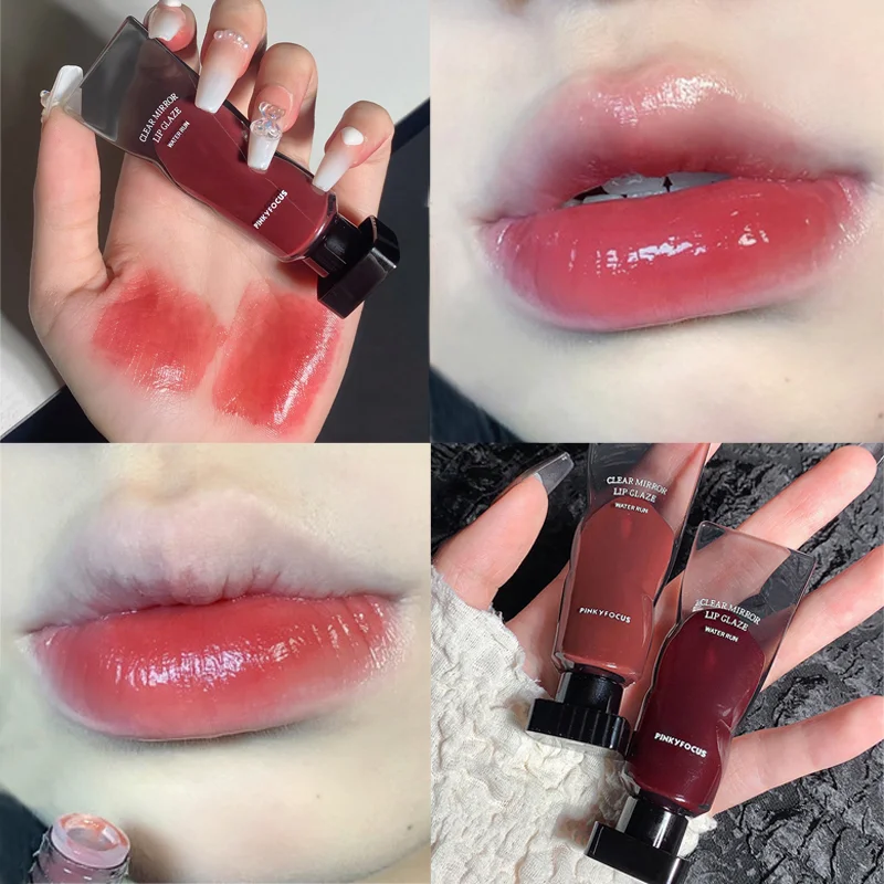 Mirror Water Lip GLOSS Waterproof Moisturizing Long Lasting Non-Stick CUP Liquid ลิปสติกเซ็กซี่สีแดง Lip Glaze Tint แต่งหน้า 1PC