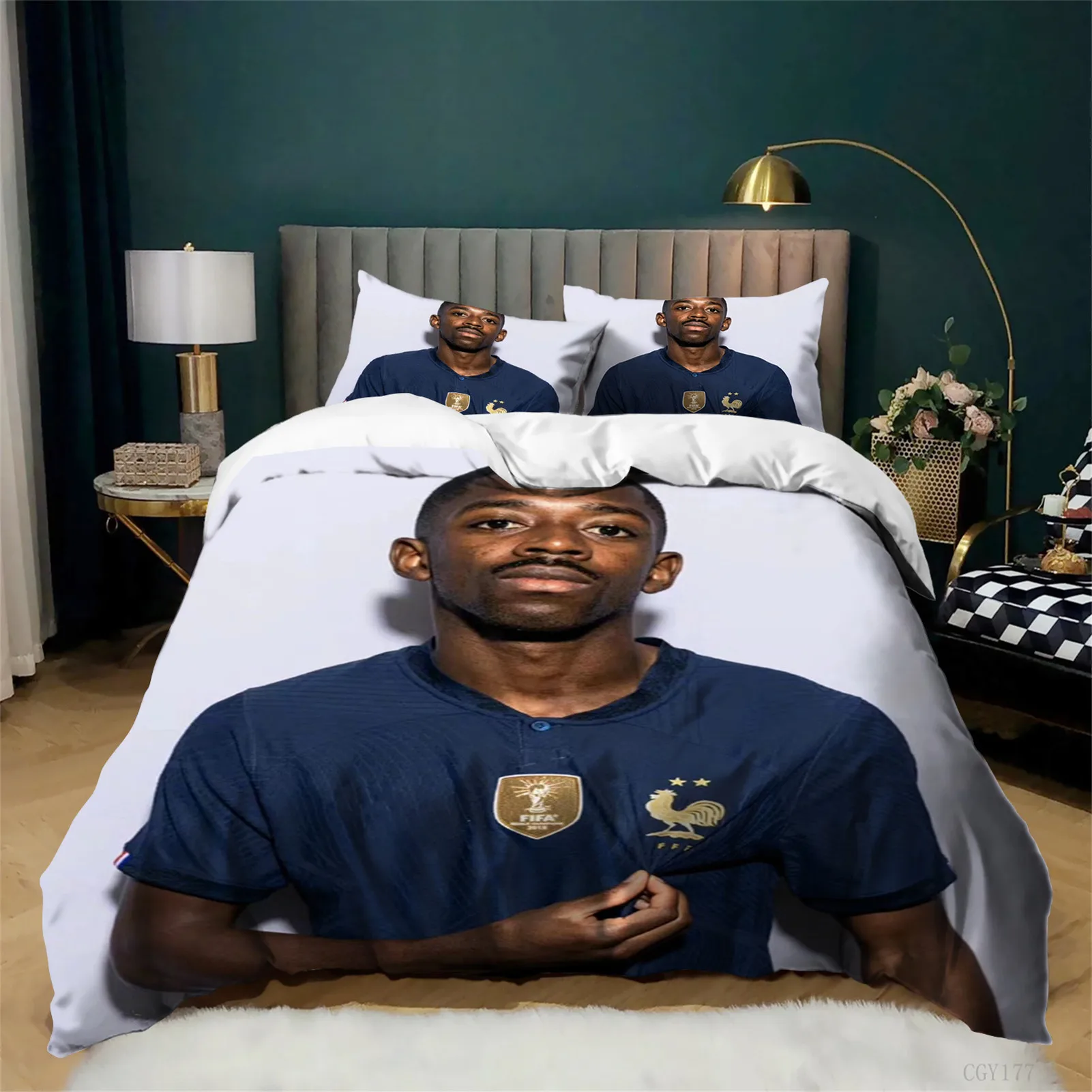 Juego de ropa de cama de 3 piezas con diseño de estrella de fútbol Dem-bélé, juego de funda nórdica ligera para todas las estaciones, funda de edredón ultrasuave con funda de almohada
