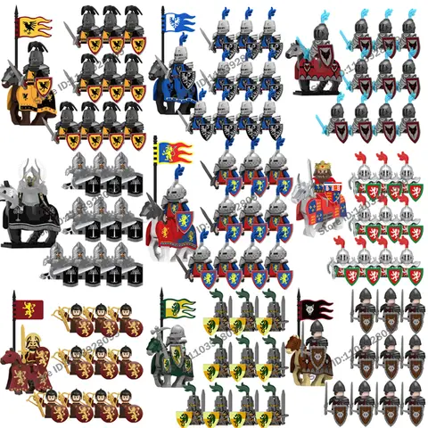 Medieval Knights Figures Warhorse Building Block Orc Lion Heart King Templar Castle Guard Warrior Shield Brick Children Toys