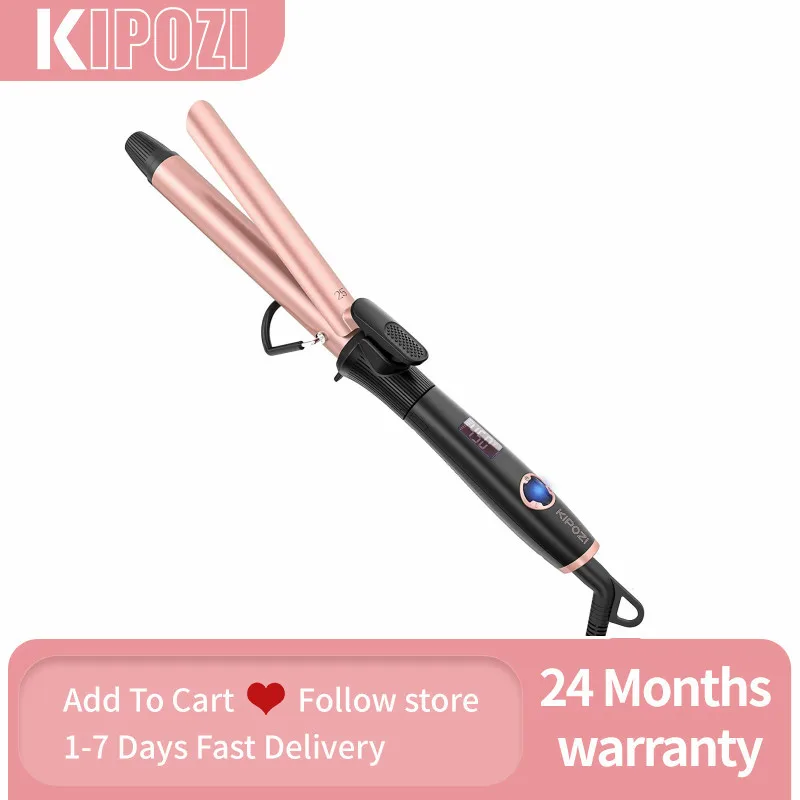 

KIPOZI Curling Iron with Adjustable Temperature, Ceramic Hair Curler LCD 1.2 Inch with Anti-Scalding Insulated Tip,Dual Voltage