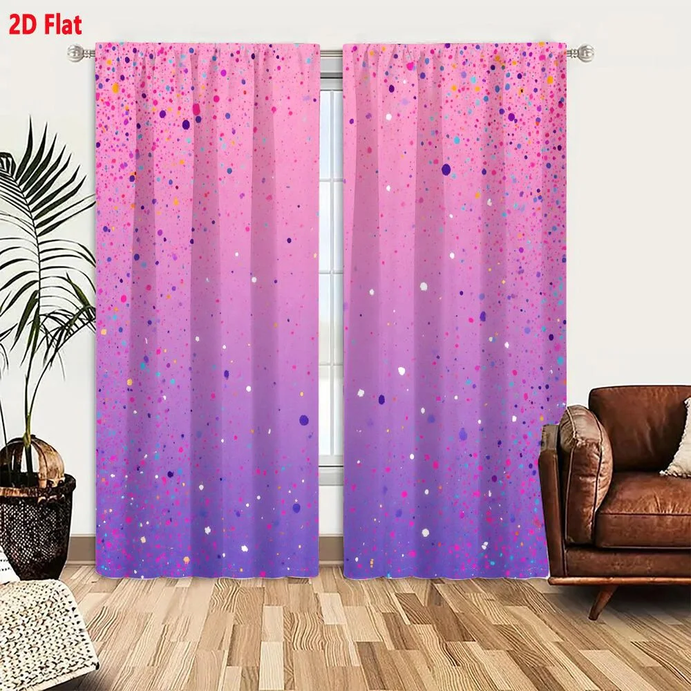 2Pcs Curtains Vibrant Abstract Background With Gradient Pink Purple Violet And Multicolored Confetti Dots For Festive Creative D