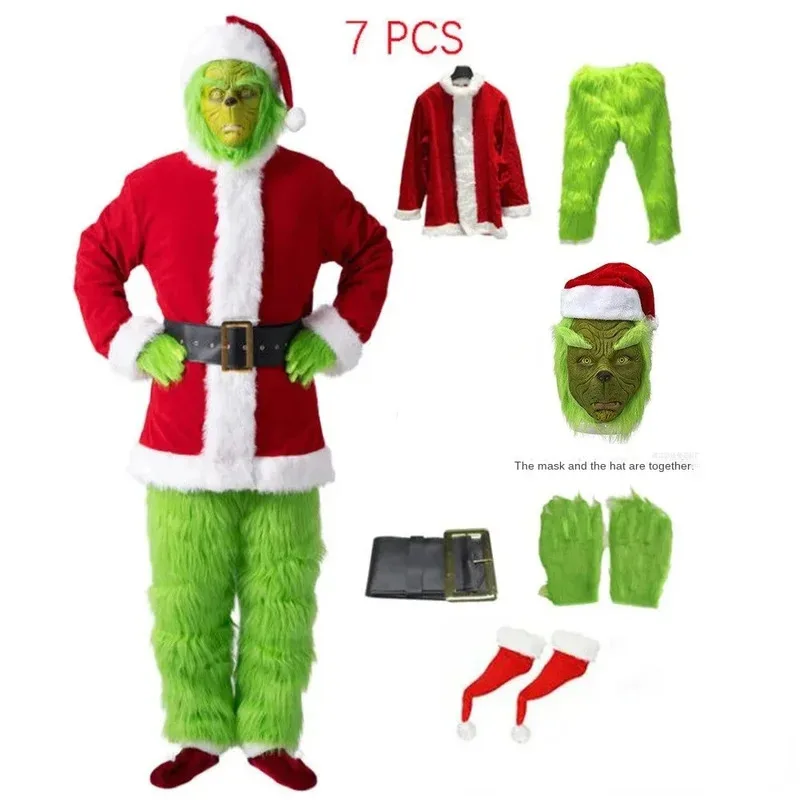 Conjunto de disfraz de Papá Noel Premium, disfraces de Navidad, ropa de Cosplay, Papá Noel, pelo verde Geek, ropa de actuación Geek Grinch