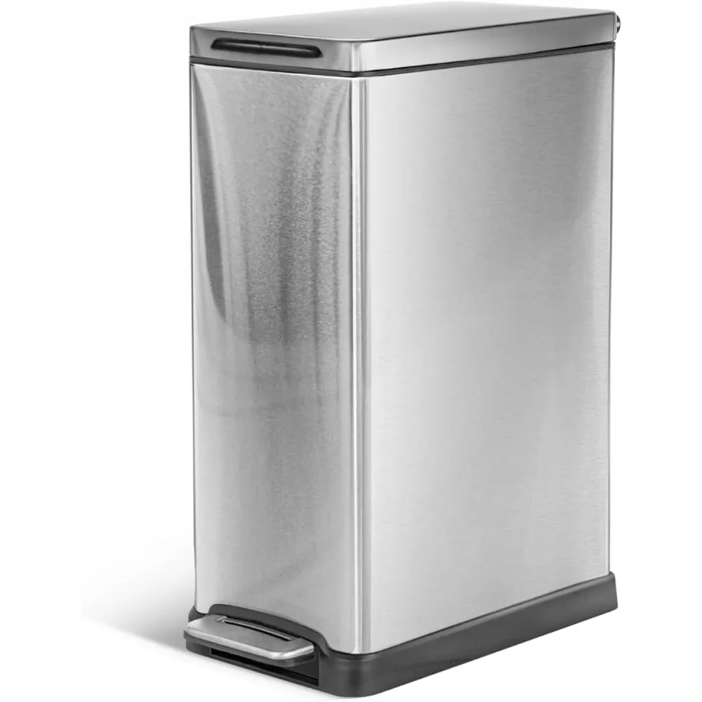 

12 Gallon Slim Kitchen Trash Can with Slow Close Lid and Step Pedal, Stainless Steel, Silver, 45 Liters