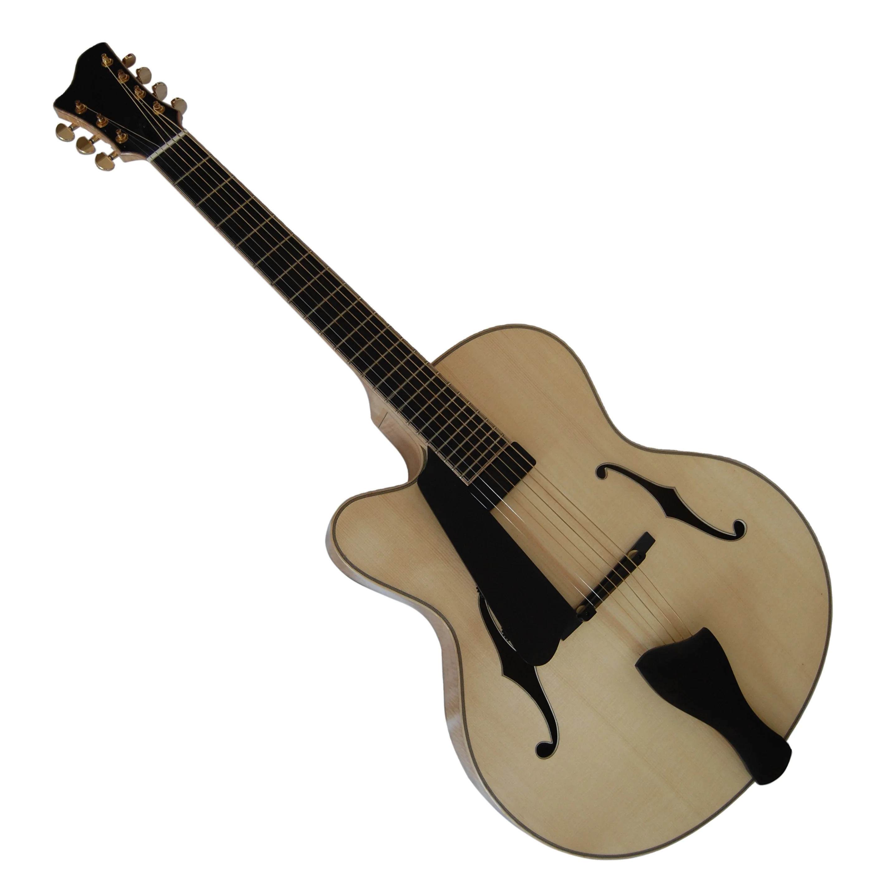 Yunzhi Handmade Jazz Acoustic Guitar Single-Cut Maple Archtop Gloss Finish Spruce Top Customizable Features Ebony Fingerboard