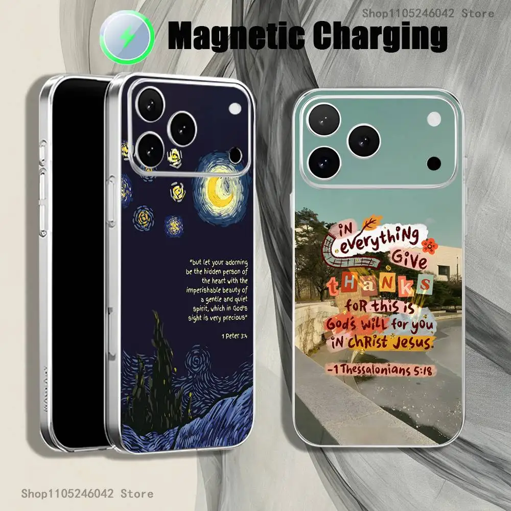 

Jesus Bible Verses Magnetic Wireless Charging Transparent White Phone Case For iPhone 17,16,15,14,13,12,11,Pro,Max,Plus