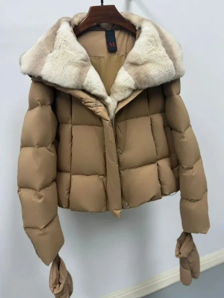 OFTBUY Pelz Jacke Warme Natürliche Kaninchen Fell Dicke Dame Winter Unten Jacke Neue Herbst Handschuhe Kleidung Kurze Frauen Gans Unten Mantel