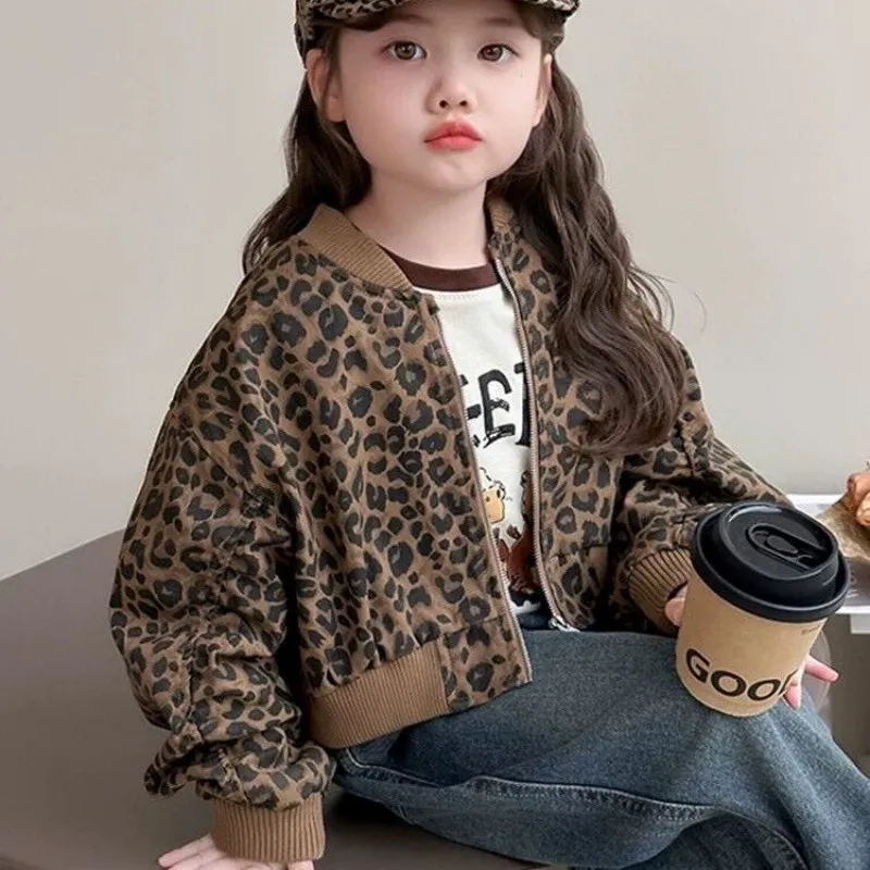 

Girls' Jacket Spring and Autumn New Style Children's Western Leopard Pattern Jacket Baby Short Casual Coat