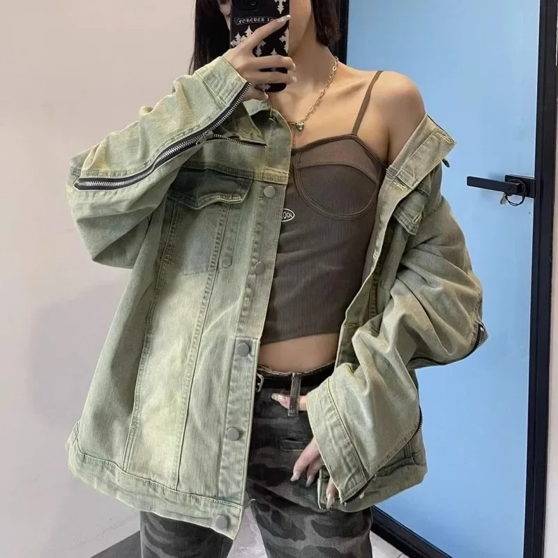 Women's Denim Jacket Loose Jean Coats Long-sleeved Outwear Korean Top Fashion Single Breasted Casual Coat Lady Spring Autumn New