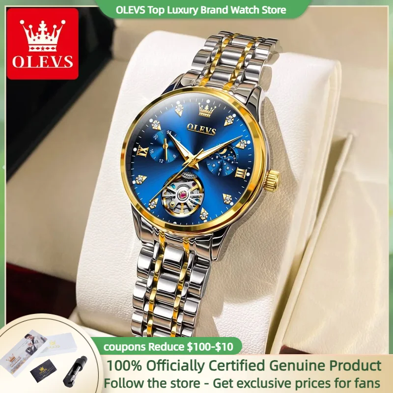 OLEVS 6608 Women Fully Automatic Tourbillon Mechanical Watch Original Waterproof Moonphase Watch Luxury Women Elegant Set Watch