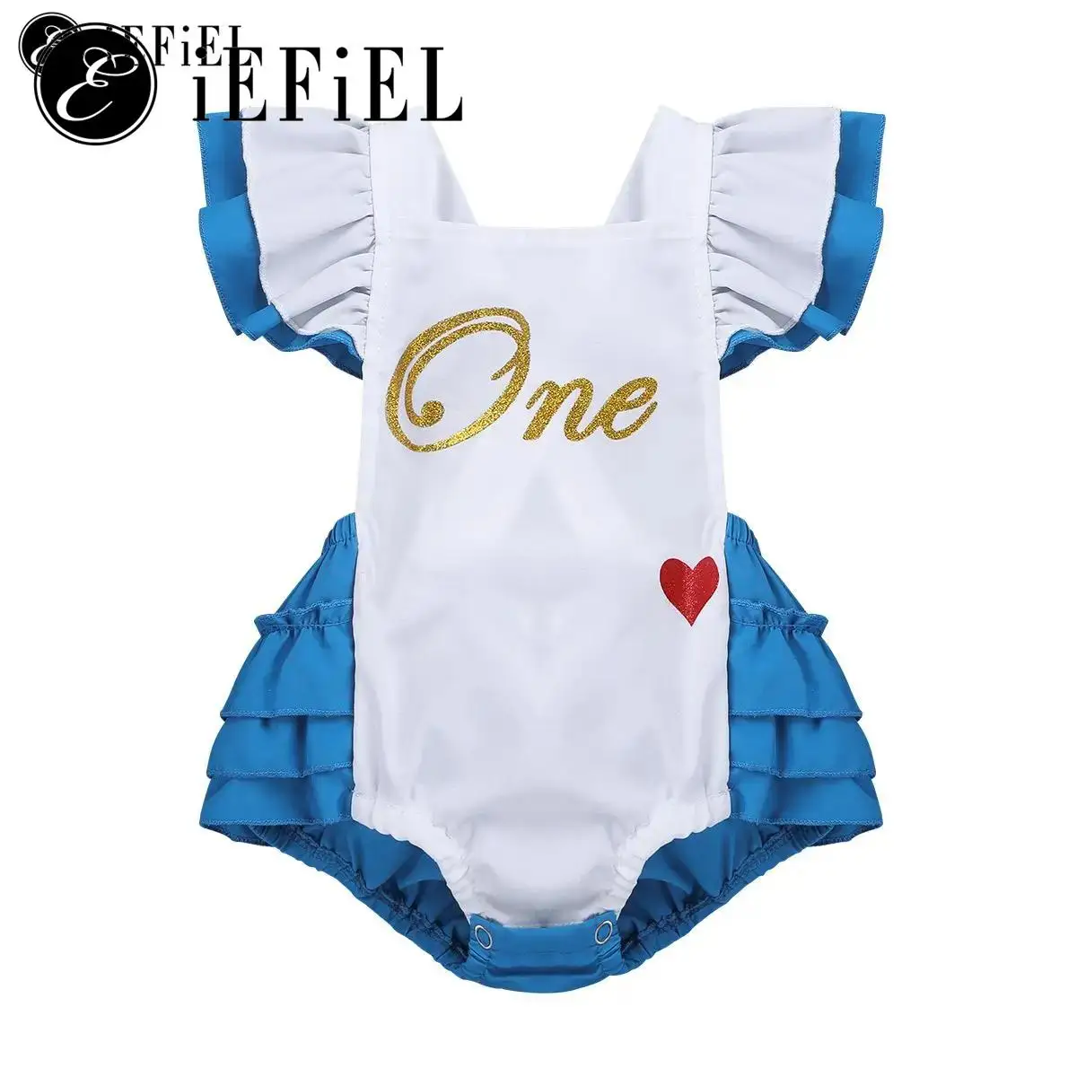 Baby Girls Onederland Halloween Fancy Dress-up Flutter Sleeve X Back Romper Bodysuits for Birthday Party Ruffles Jumpsuits