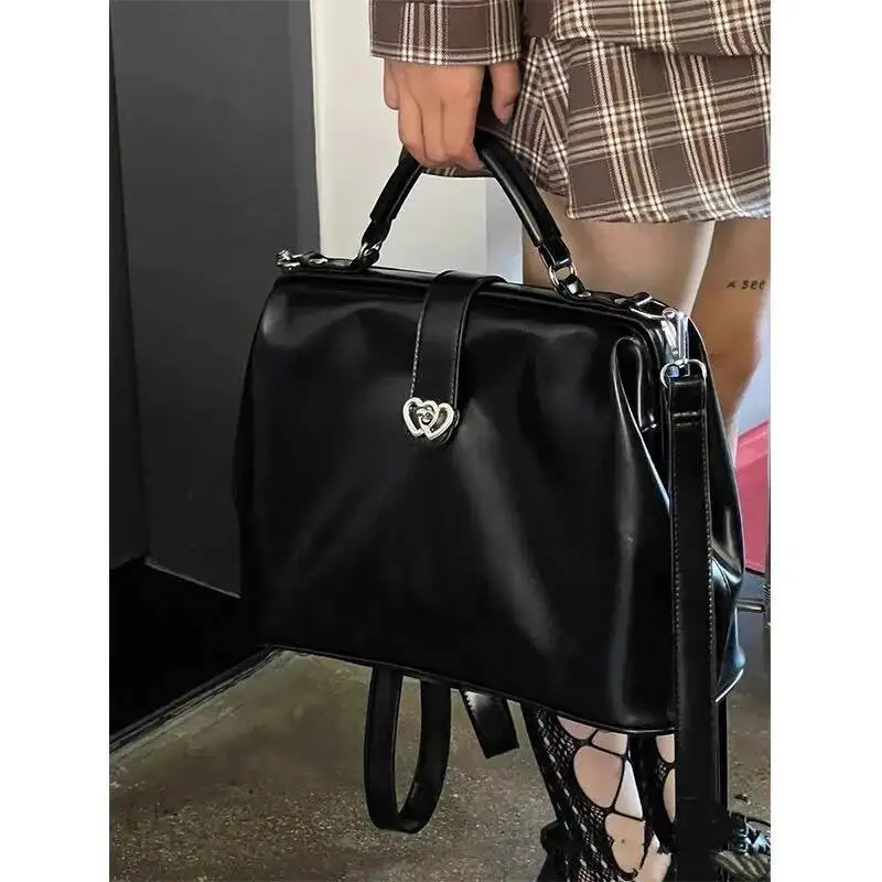 

Рюкзаки для девочек с металлическим сердцем Jk Lolita, сумки на плечо из искусственной кожи в стиле ретро, большие вместительные студенческие сумки, черный рюкзак в стиле Харадзюку