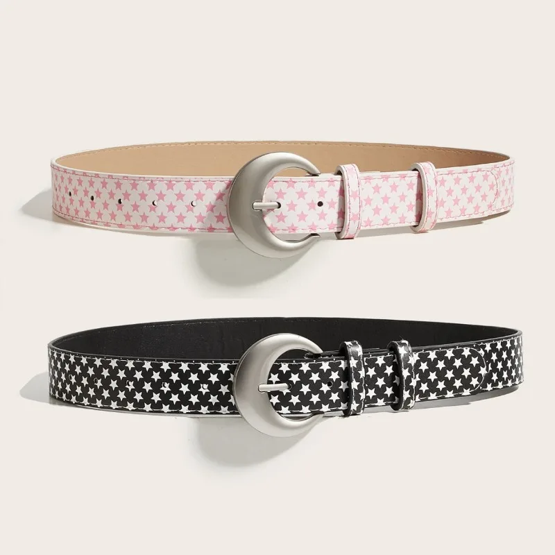 Ceinture minimaliste tendance avec imprimé étoile, ceinture en cuir unique, idéale pour Instagram, polyvalente et au look frais pour les jeunes femmes
