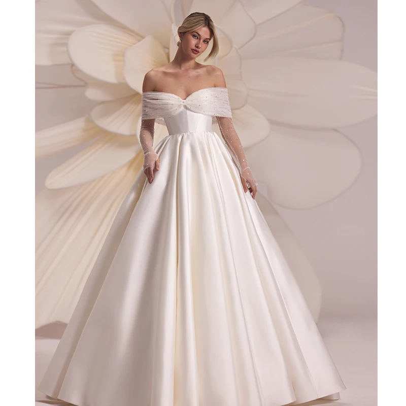 ZOCI Heart-Shaped Neckline Corset Wedding Dress Satin With Detachable Bow Decoratio Bridal Sleeveless Button Robe MariéE Satin