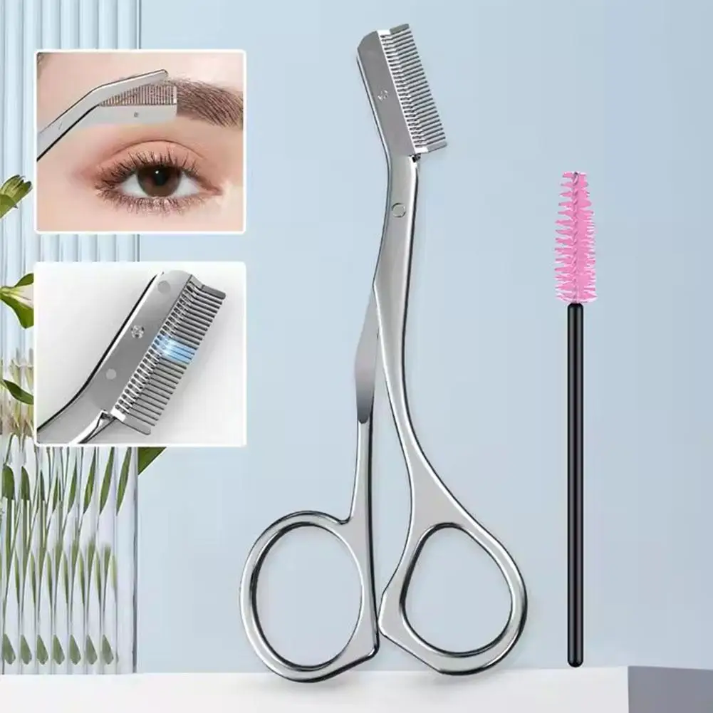 Ciseaux à sourcils en acier inoxydable avec peigne à sourcils, ciseaux de coupe de maquillage, outil dissolvant de couteaux, rasoir de qualité, sourcils hauts B8N5