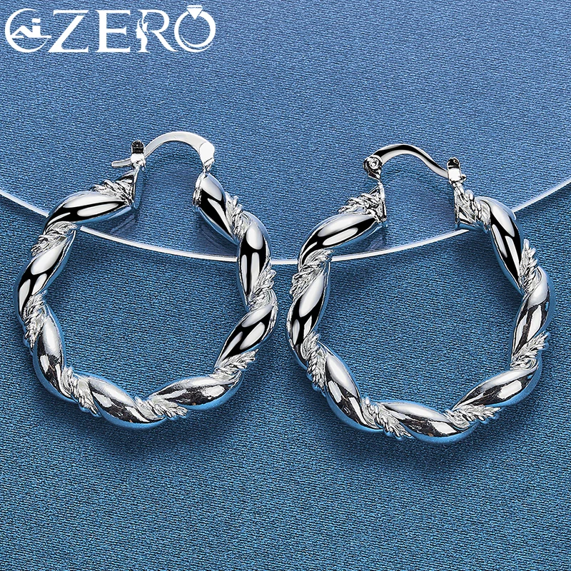 ALIZERO 925 Sterling Silver Twisted Rope Round Hoop Earrings For Woman Wedding Engagement Party Fashion Charm Jewelry Gifts