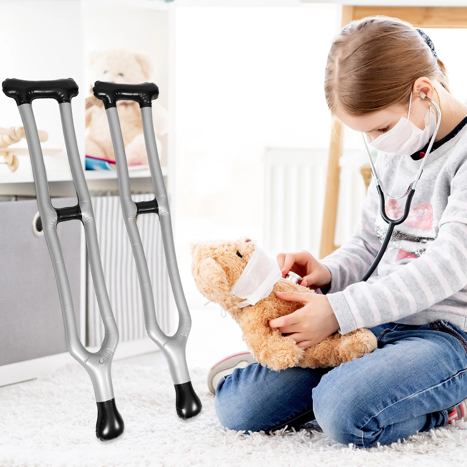 

1Set Inflatable Crutch Medical Rack Inflatable Walking Stick Props Party Supplies Safe Durable Material Creative Walking Stick
